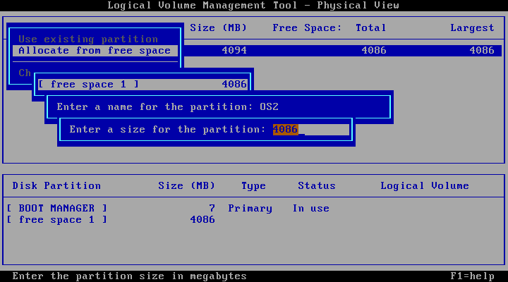 OS/2 Create Partition