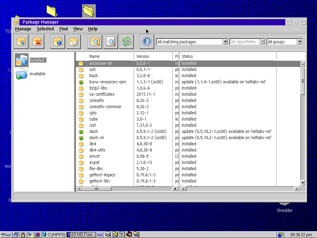 OS/2 ANPM 软件包列表界面