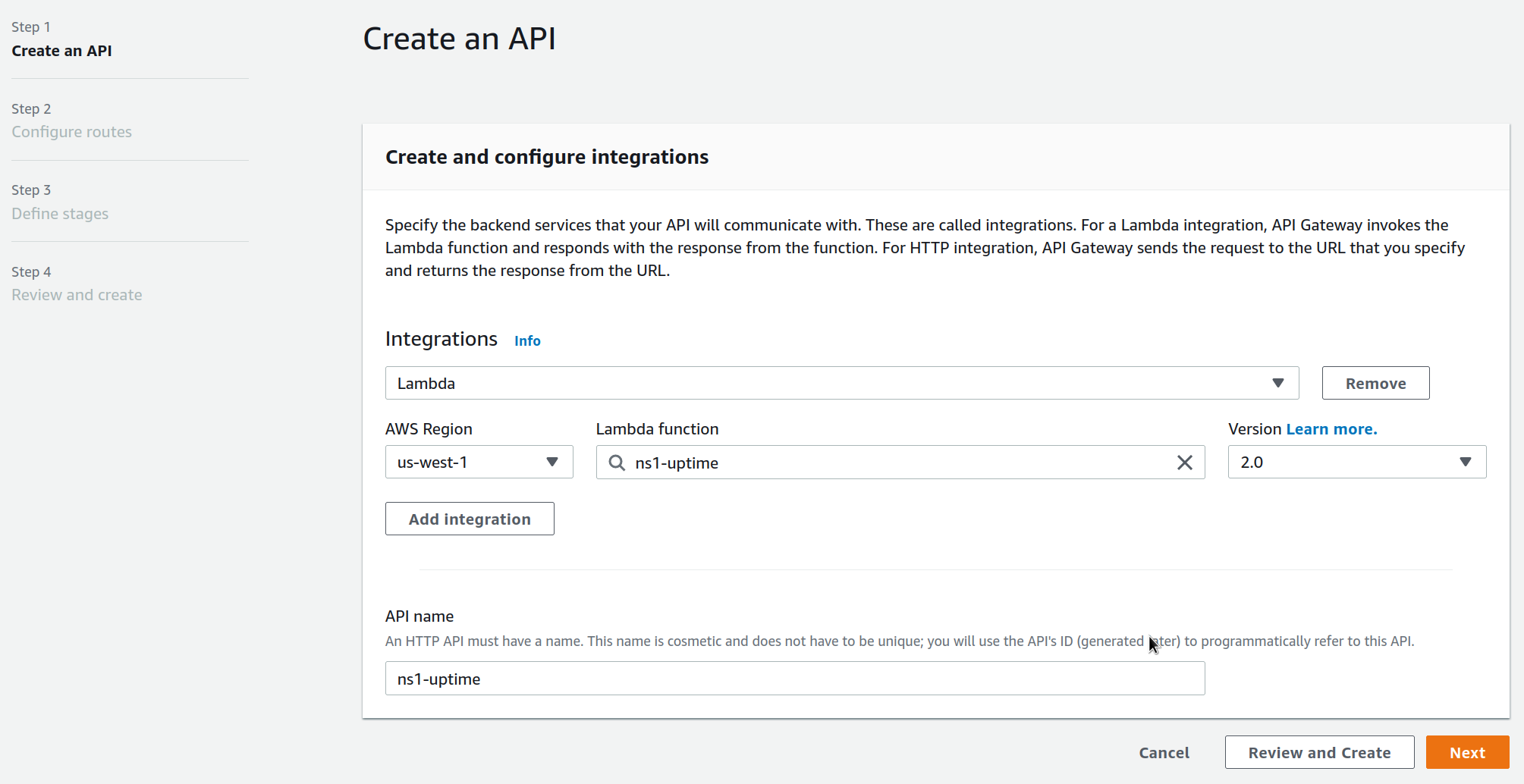 AWS API Gateway Choose Lambda Function