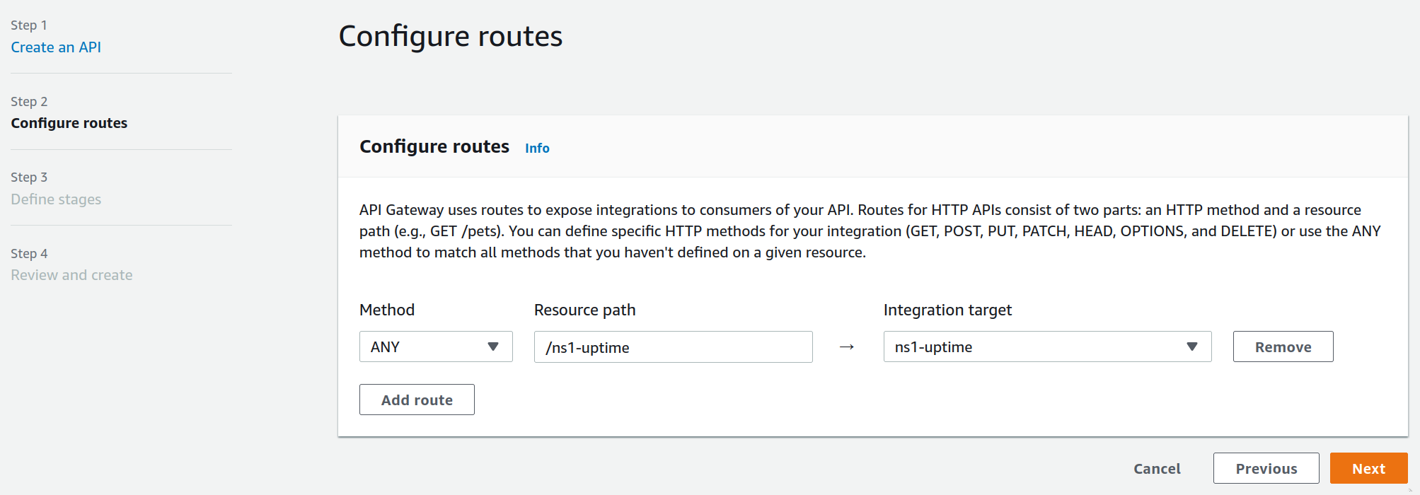 AWS API Gateway Configure Routes