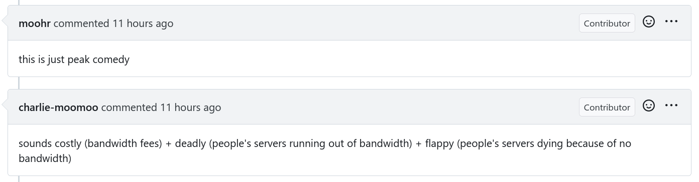 Comments stating "peak comedy" and that this sounds costly